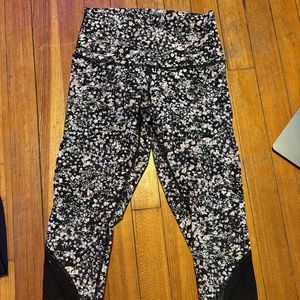 Floral Patterned Lululemon Leggings with Mesh on Legs